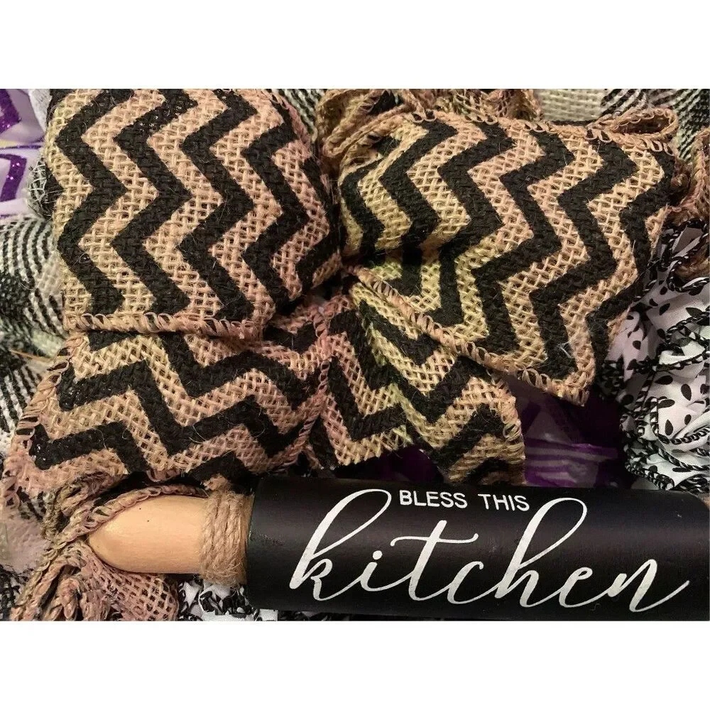Bless this Kitchen Ruffled Plaid Burlap Mini 12.5